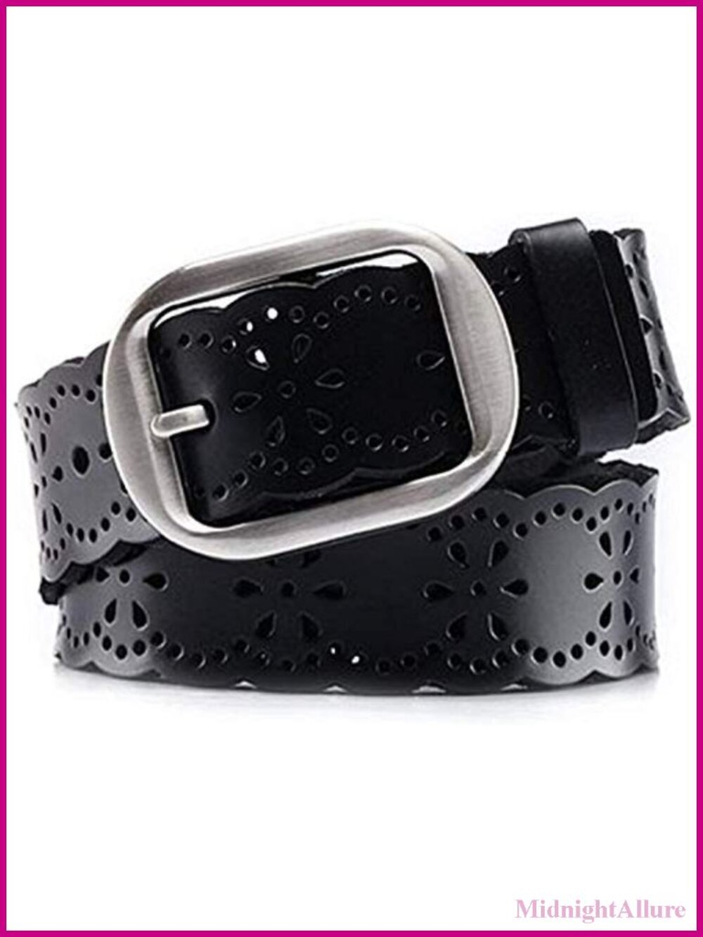 Genuine Leather Wide Belt Hollow Flower Buckle for Jeans Pants